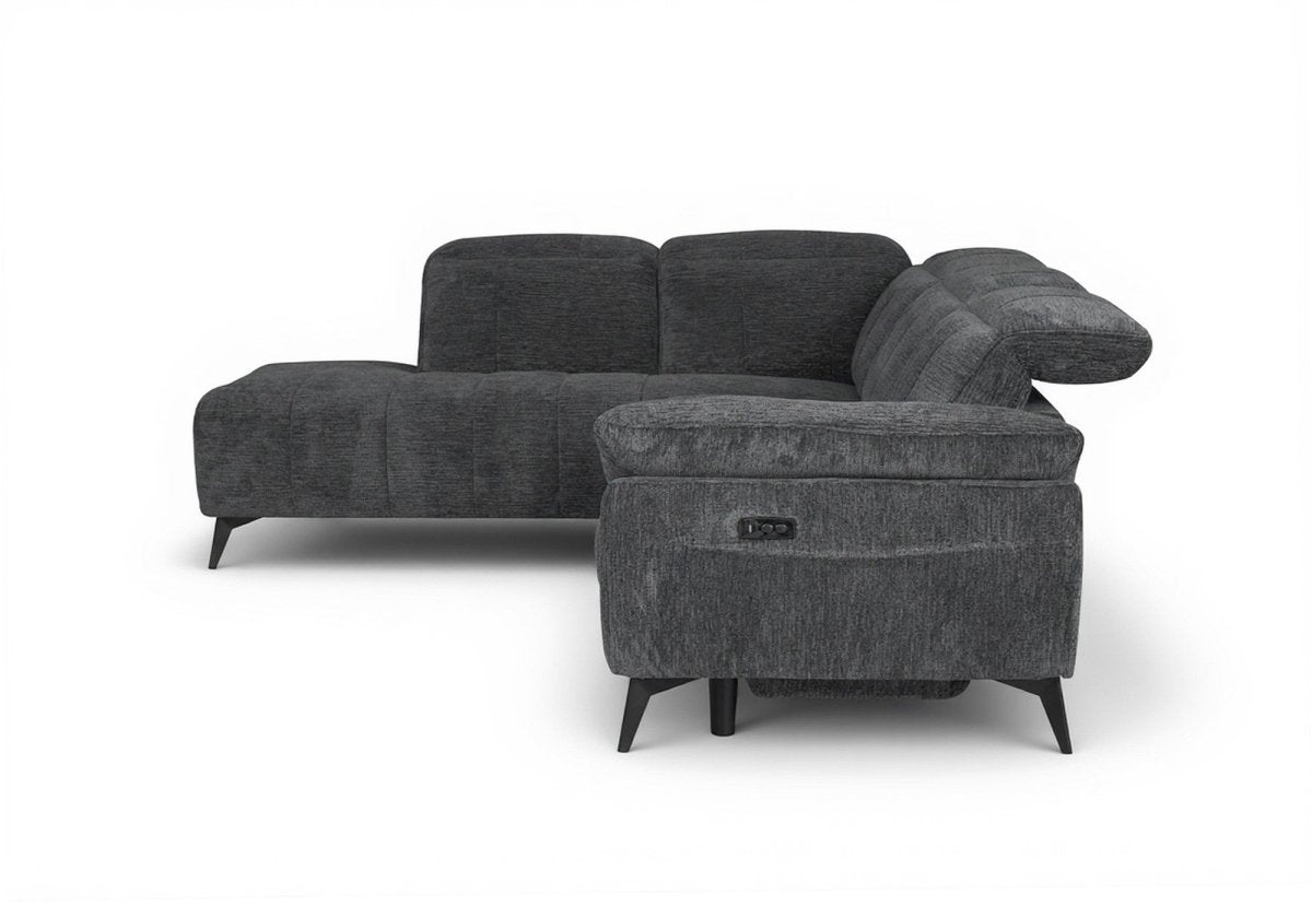 Canapé d'angle relax électrique en velours chiné gris SOLINA - Angle gauche - DécoInParis