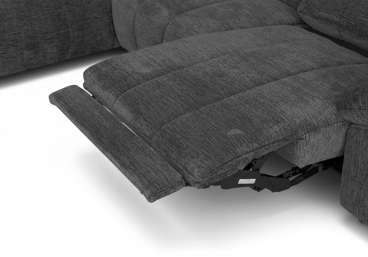 Canapé d'angle relax électrique en velours chiné gris SOLINA - Angle gauche - DécoInParis