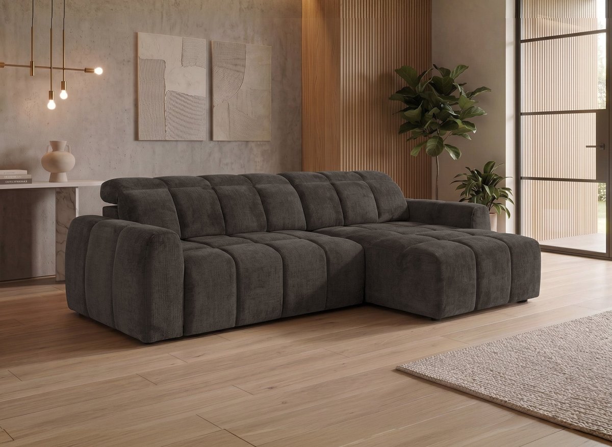 Canapé d'angle relax électrique en velours chiné marron DANIA - Angle droit - DécoInParis