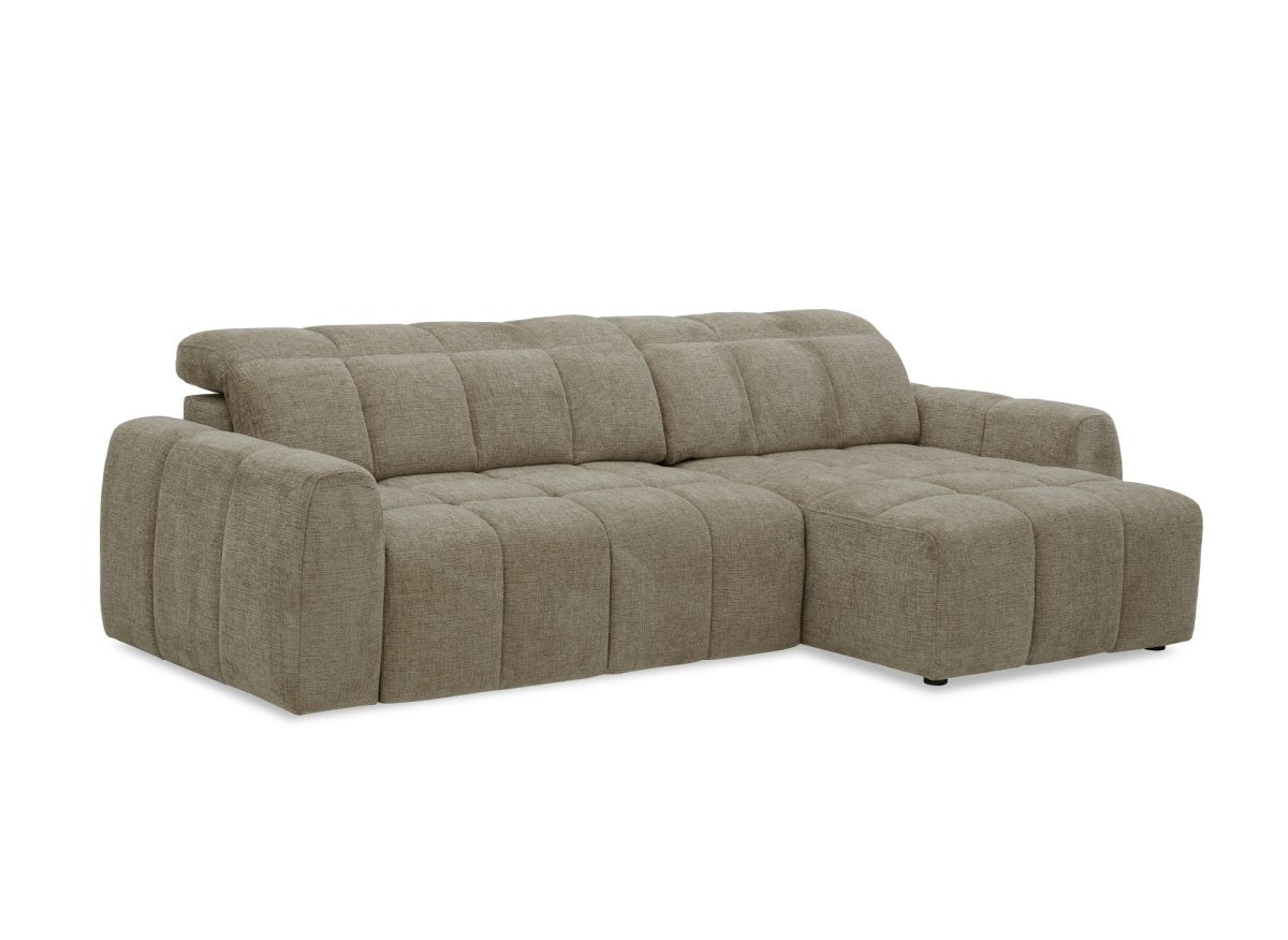 Canapé d'angle relax électrique en velours chiné taupe DANIA - Angle droit - DécoInParis