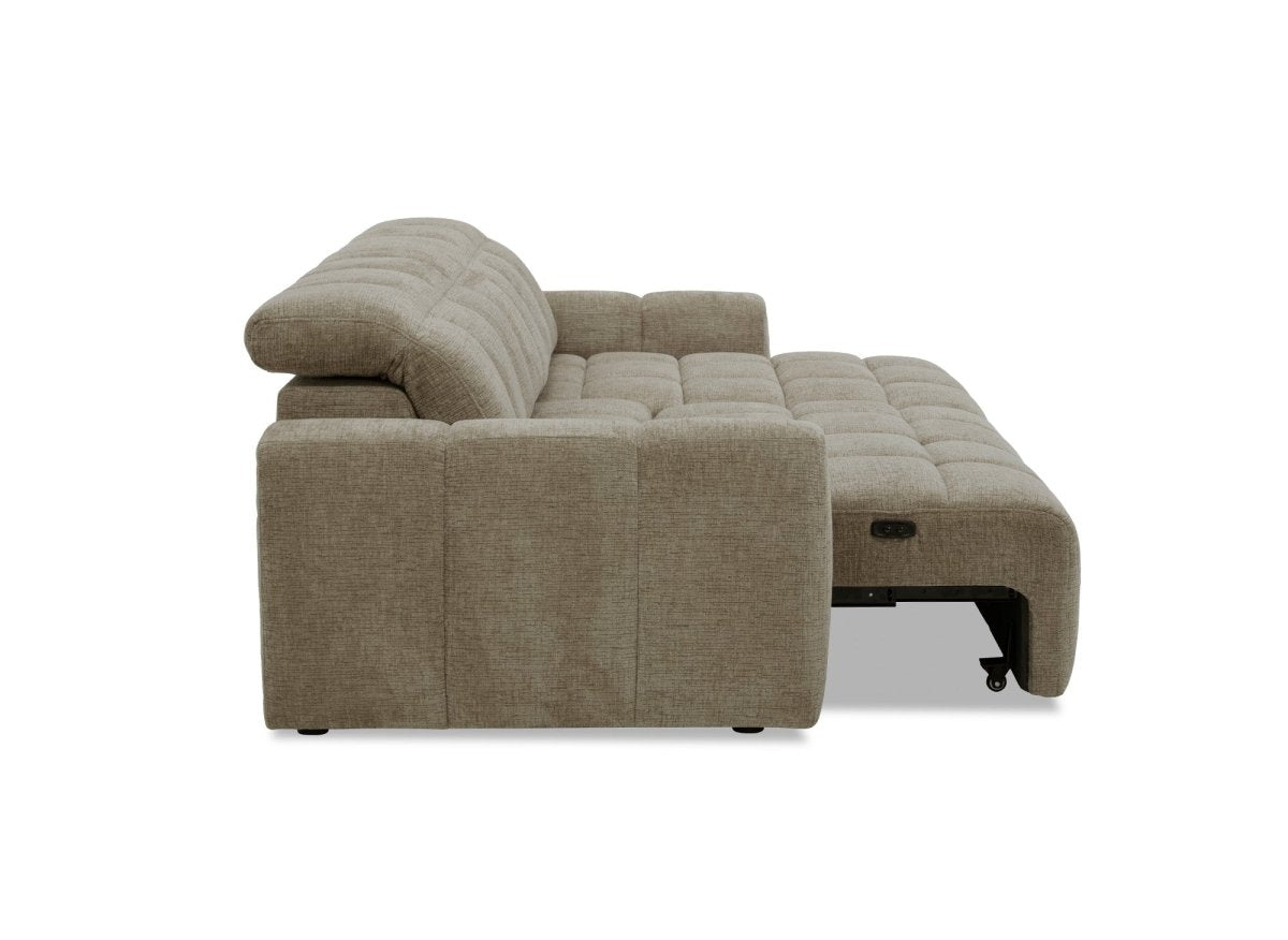 Canapé d'angle relax électrique en velours chiné taupe DANIA - Angle droit - DécoInParis