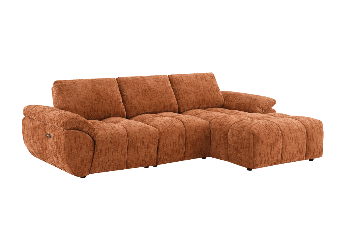 Canapé d’angle relax électrique en velours chiné terracotta ALPES - Angle droit - DécoInParis