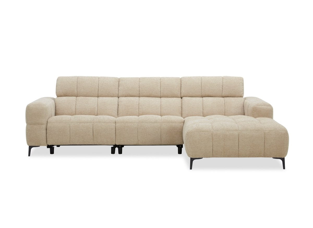 Canapé d'angle relax électrique en velours texturé taupe EDELMIRA - Angle droit - DécoInParis