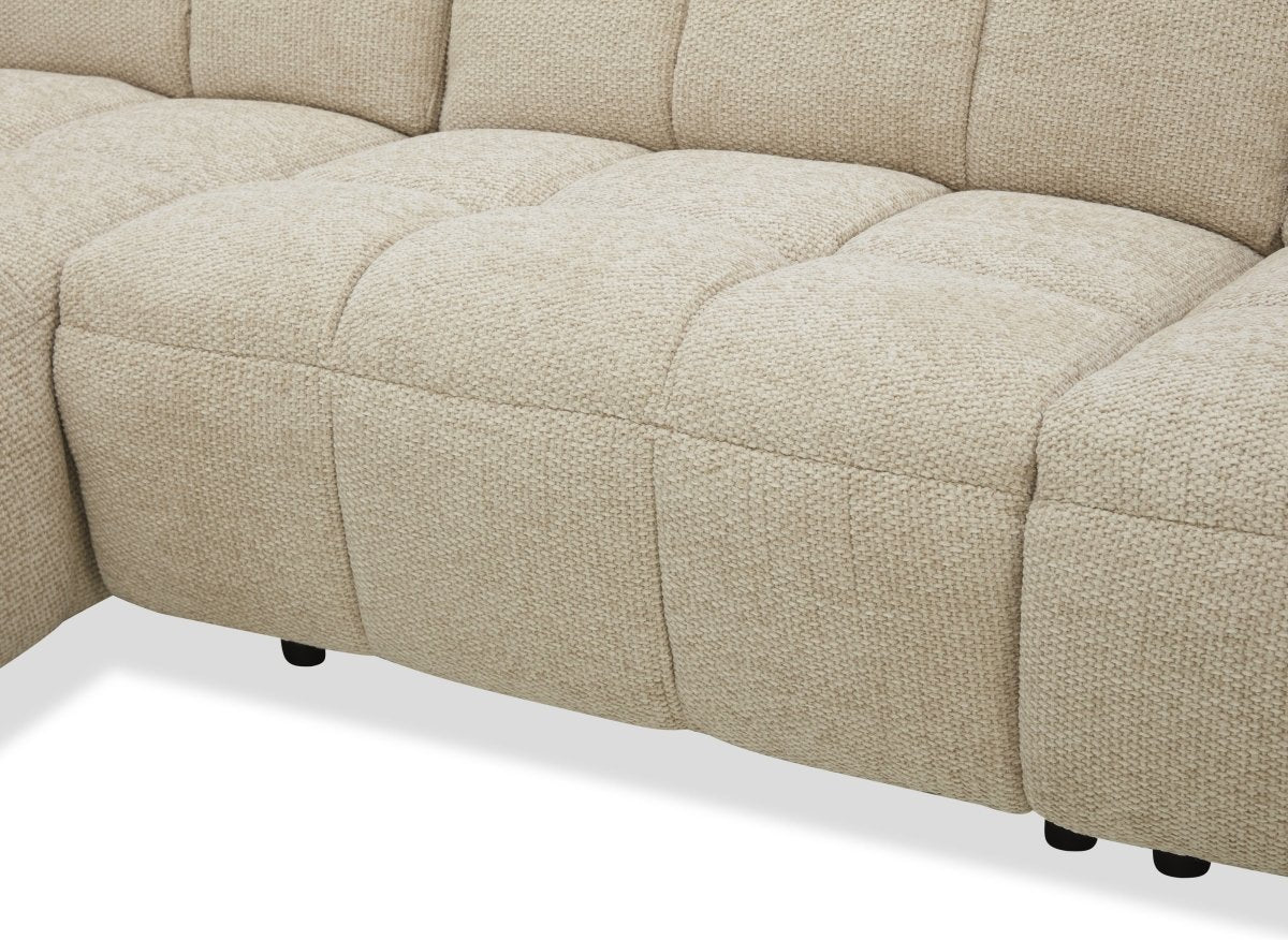 Canapé d'angle relax électrique en velours texturé taupe EDELMIRA - Angle gauche - DécoInParis
