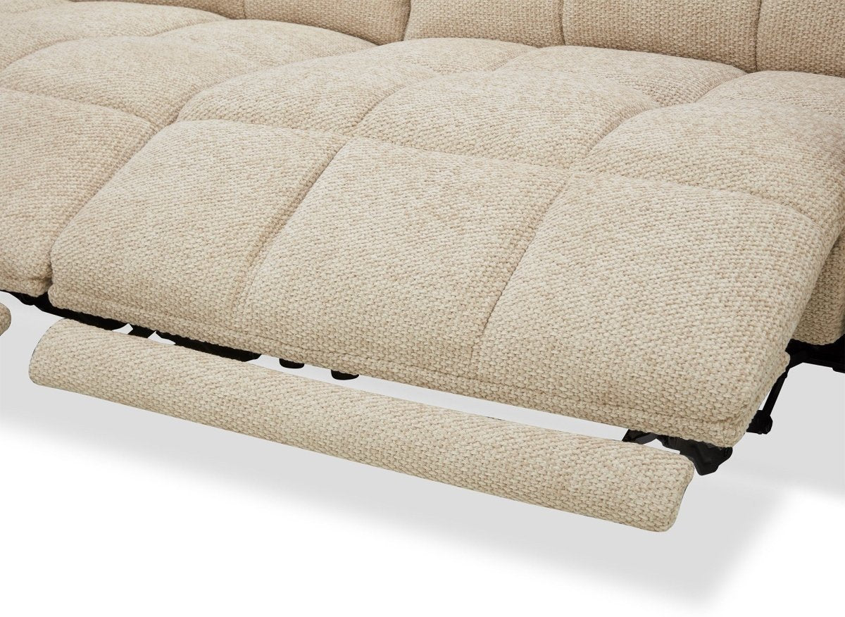 Canapé d'angle relax électrique en velours texturé taupe EDELMIRA - Angle gauche - DécoInParis