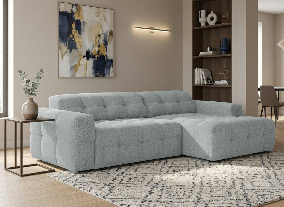 Canapé d'angle relax en velours texturé gris FEDORA - Angle droit - DécoInParis
