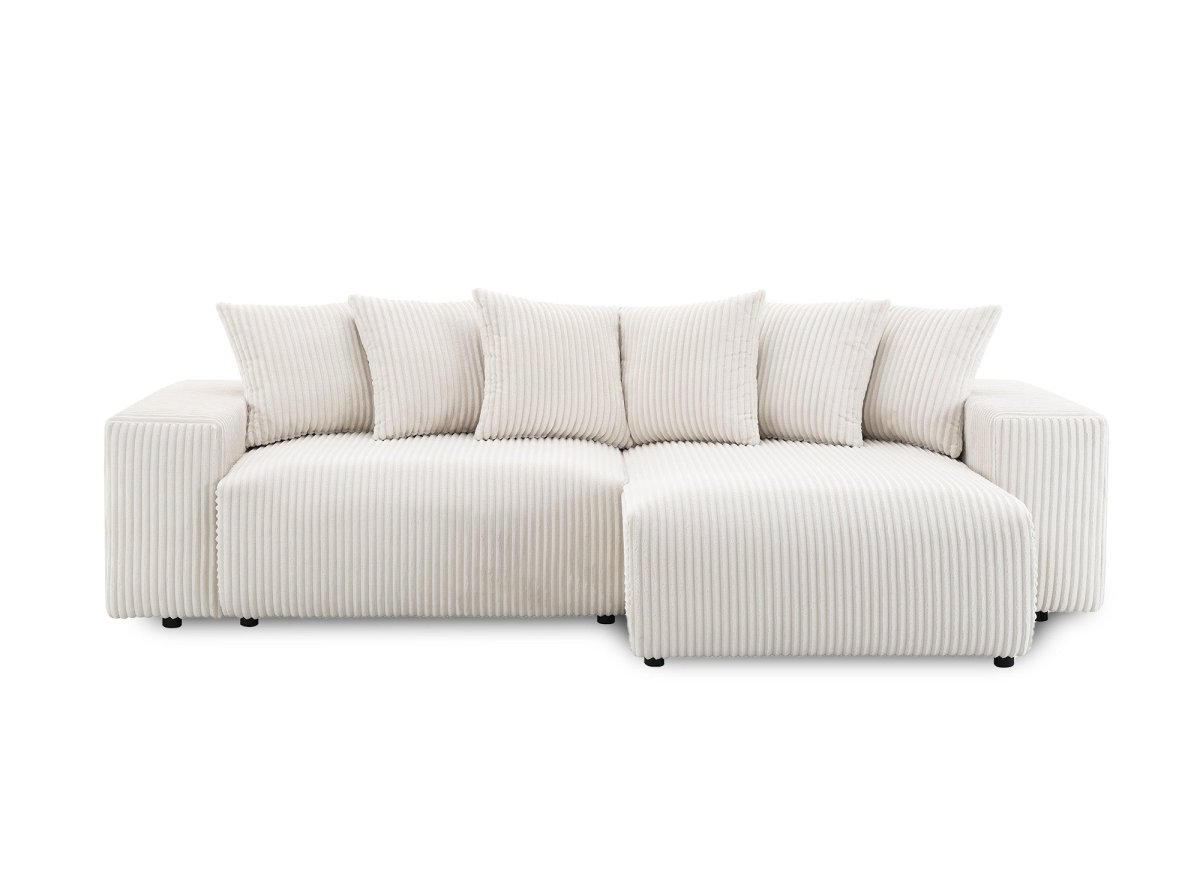 Canapé d'angle réversible convertible avec coffre en velours côtelé épais beige NOELIA - DécoInParis