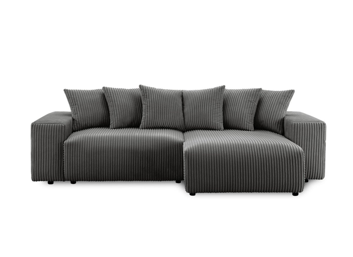 Canapé d'angle réversible convertible avec coffre en velours côtelé épais gris NOELIA - DécoInParis