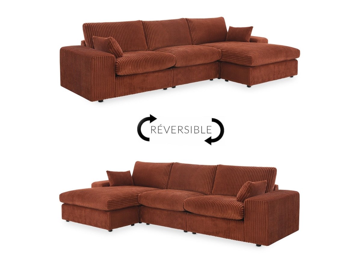 Canapé d'angle réversible en gros côtelé doux terracotta SIRINA - DécoInParis