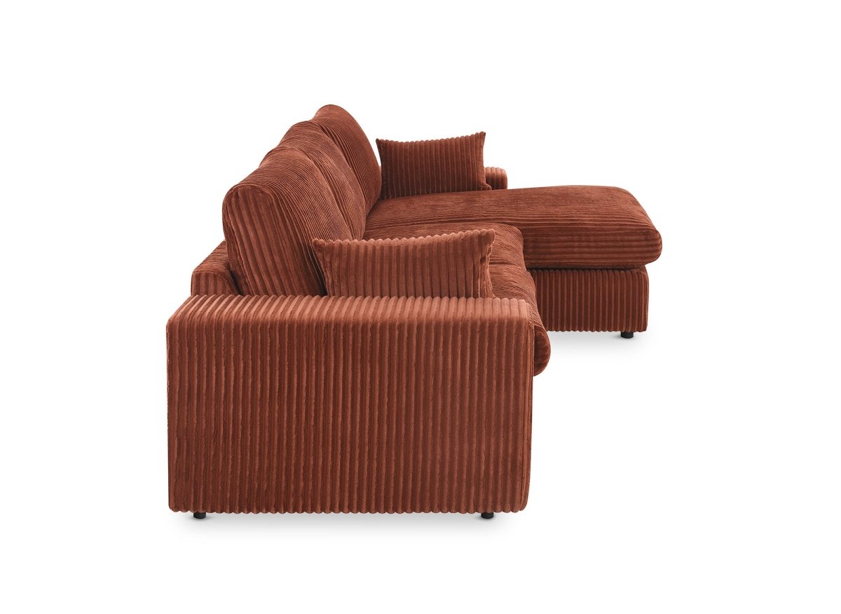 Canapé d'angle réversible en gros côtelé doux terracotta SIRINA - DécoInParis