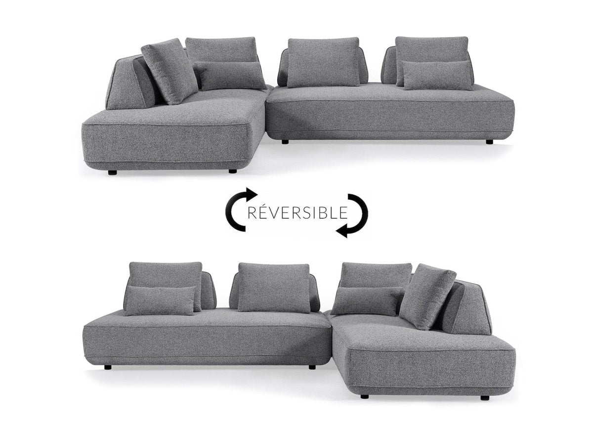 Canapé d'angle réversible en tissu bouclette gris ISAORA - DécoInParis