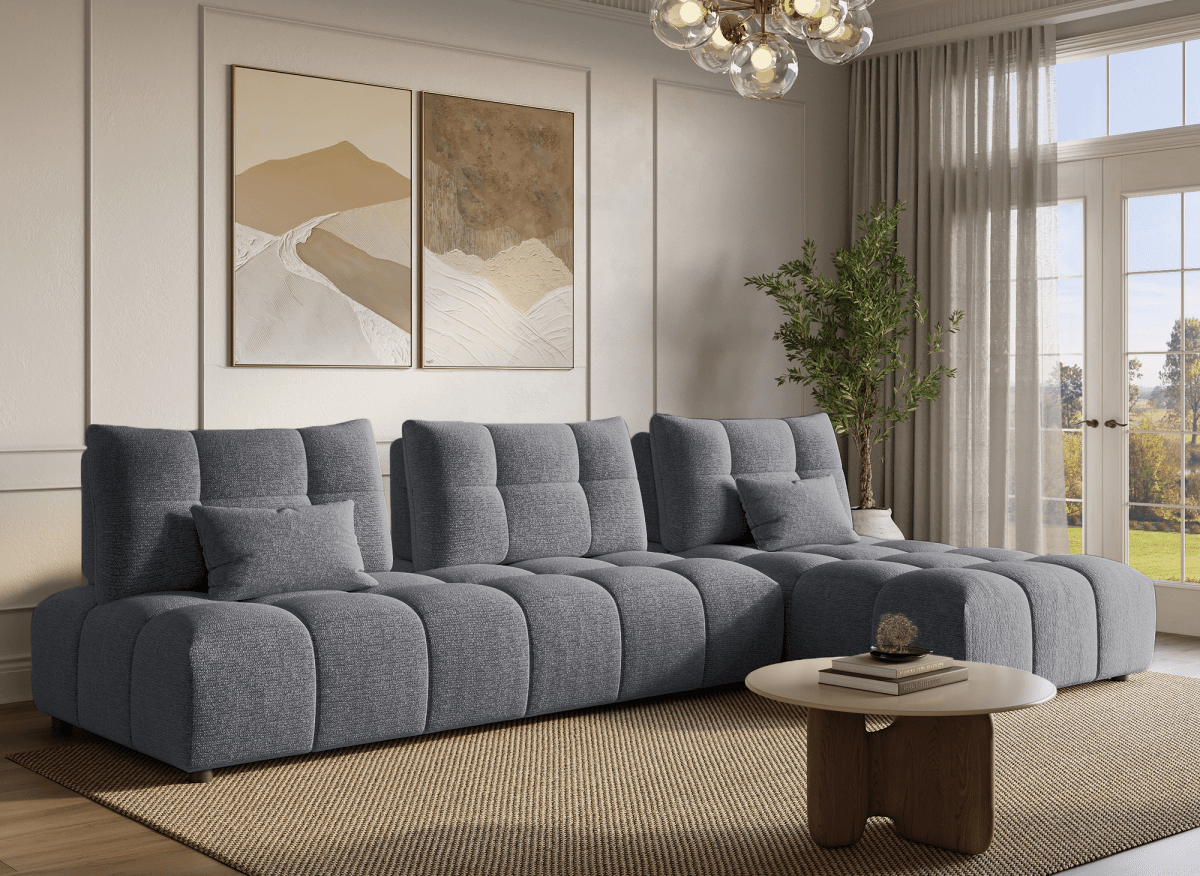 Canapé d'angle réversible en velours texturé gris ALANA - DécoInParis