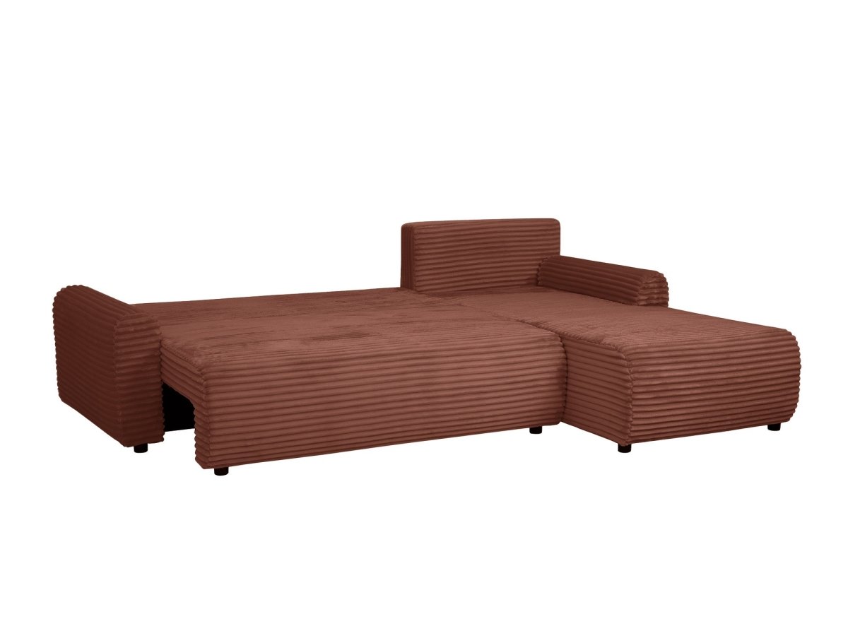 Canapé d'angle réversible et convertible avec coffre en velours côtelé épais terracotta KATIA - DécoInParis