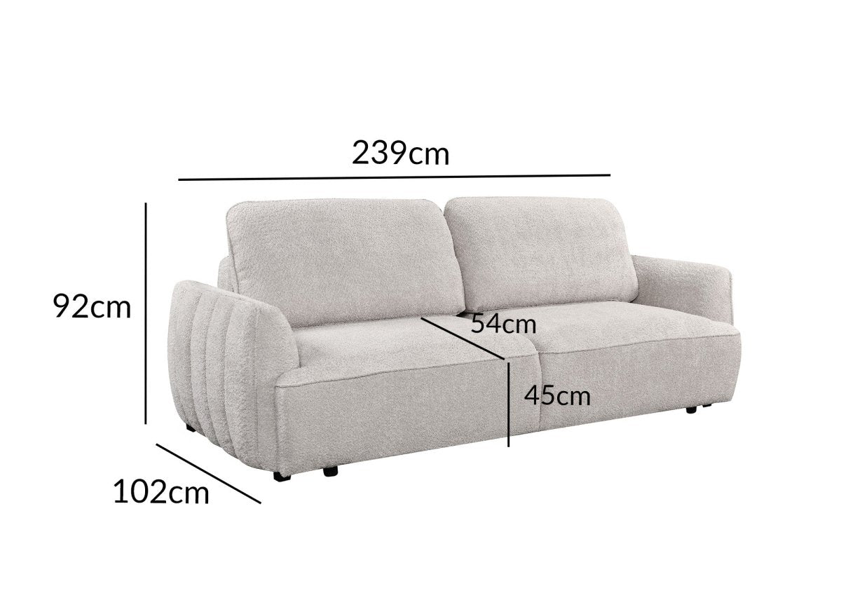 Canapé droit 3 places convertible avec coffre en tissu bouclette beige LAUDINE - DécoInParis