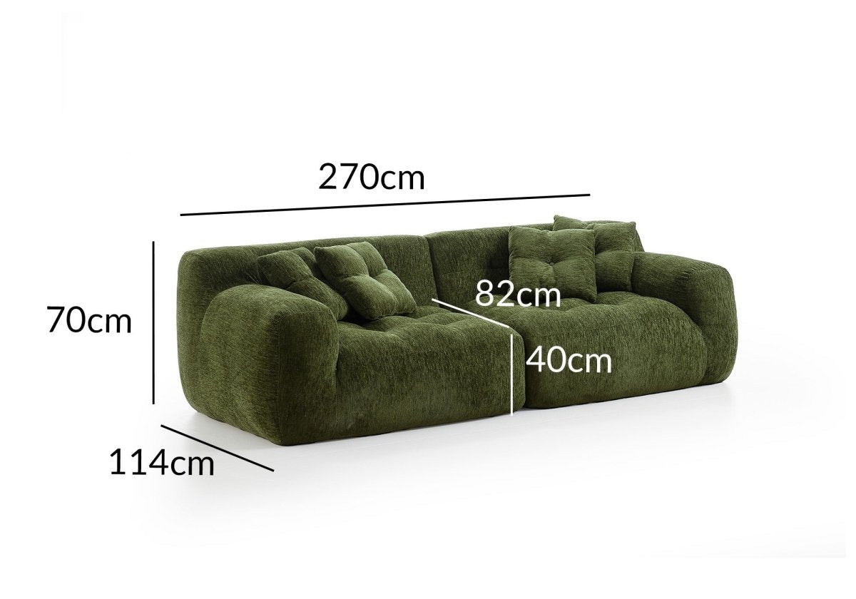 Canapé droit 3 places en velours texturé vert olive TANINA - DécoInParis