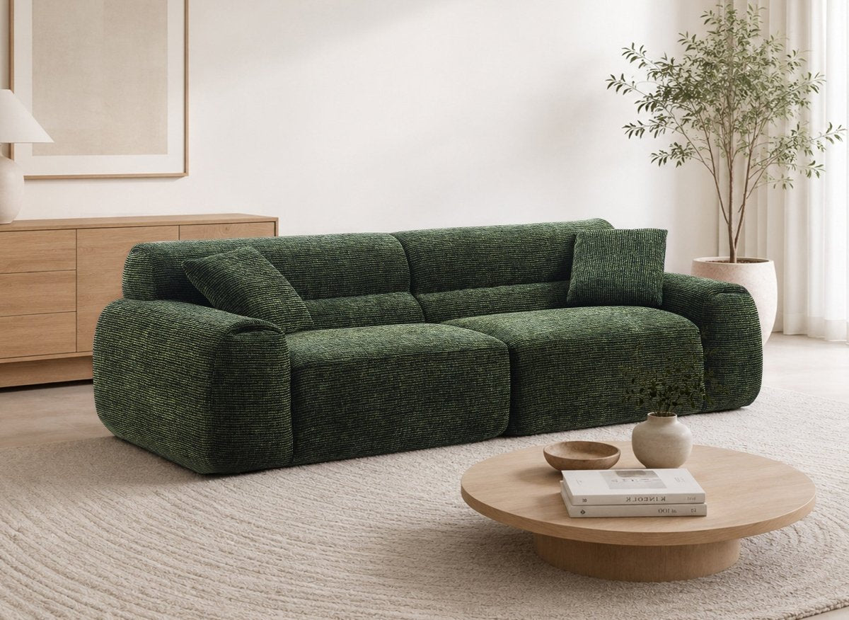 Canapé droit 3 places en velours texturé vert olive TAYLOR - DécoInParis