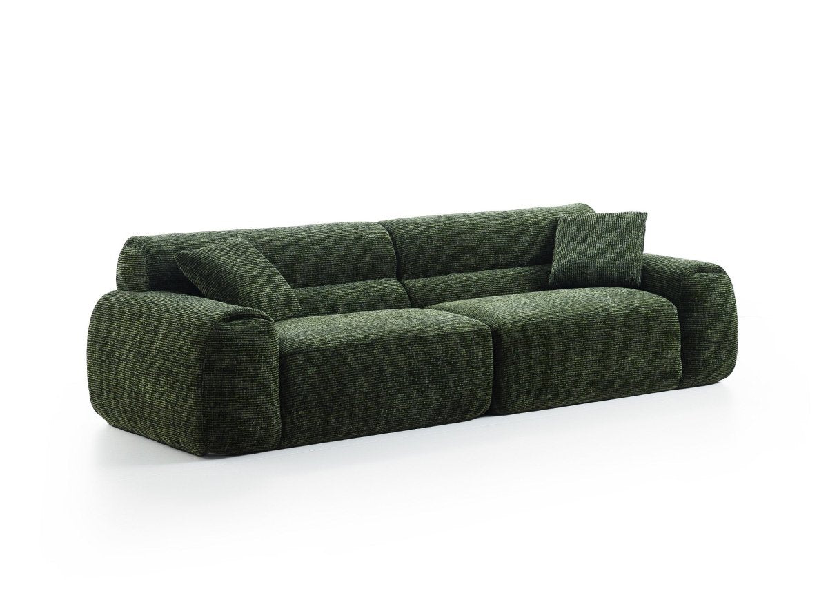 Canapé droit 3 places en velours texturé vert olive TAYLOR - DécoInParis