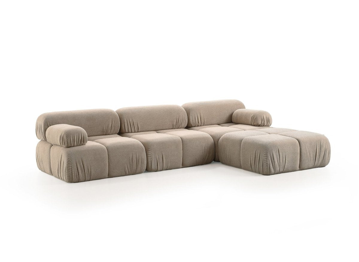Canapé droit 3 places + pouf en velours texturé taupe SABRINA - DécoInParis