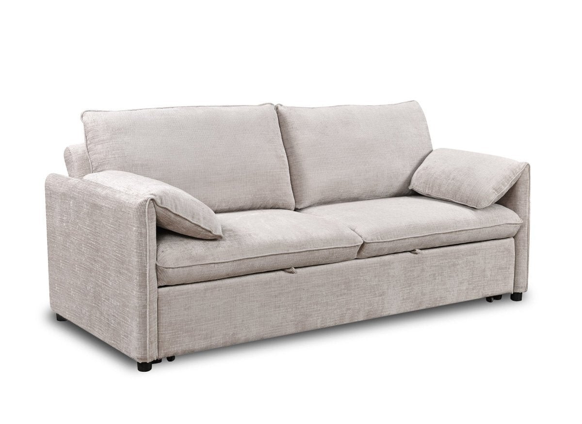 Canapé droit convertible 3 places en velours chiné beige LAMAR - DécoInParis