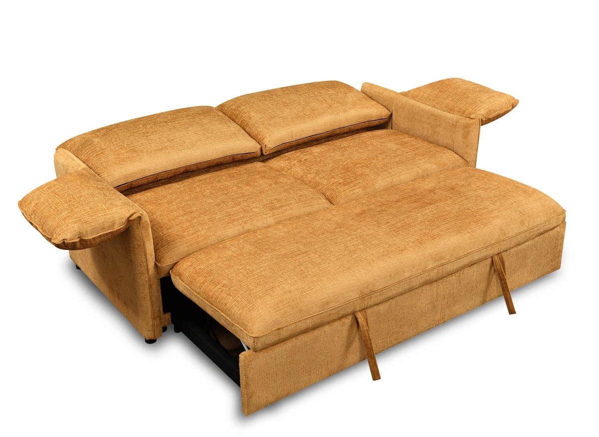 Canapé droit convertible 3 places en velours chiné jaune LAMAR - DécoInParis