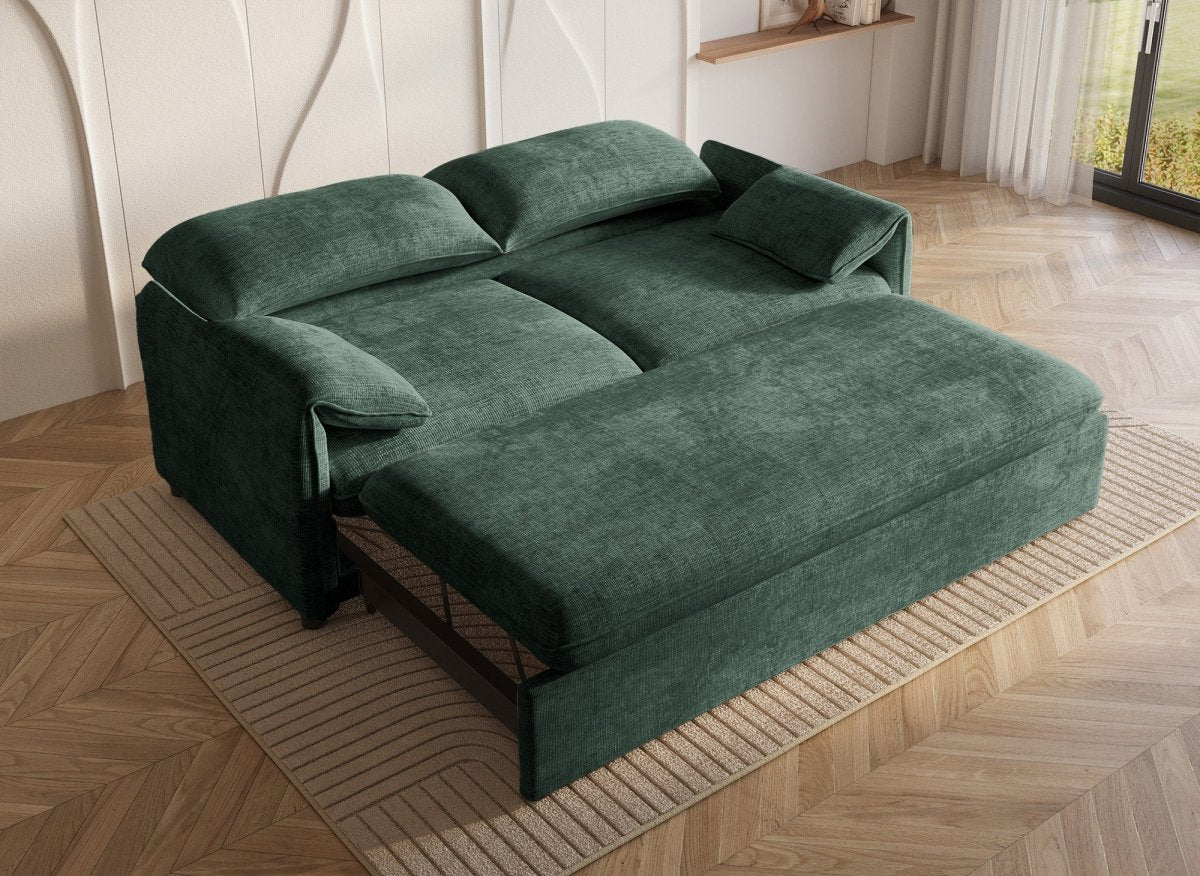 Canapé droit convertible 3 places en velours chiné vert LAMAR - DécoInParis