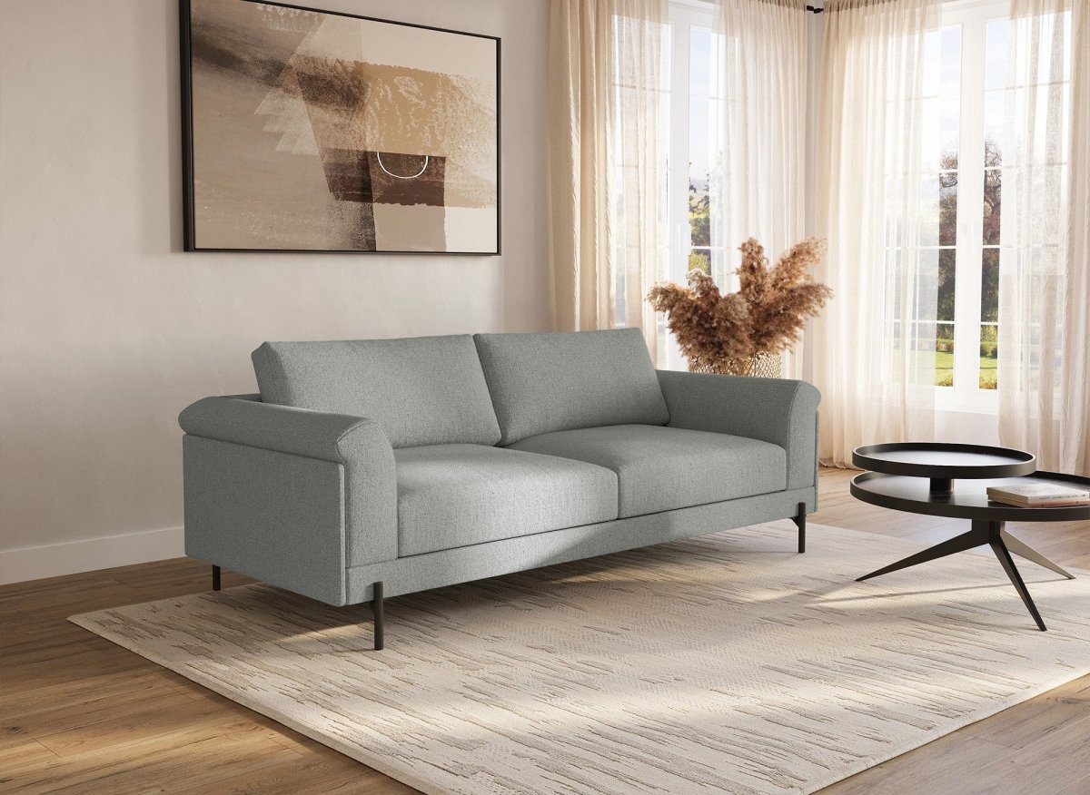 Canapé droit fixe 3 places en tissu gris clair LEIA - DécoInParis