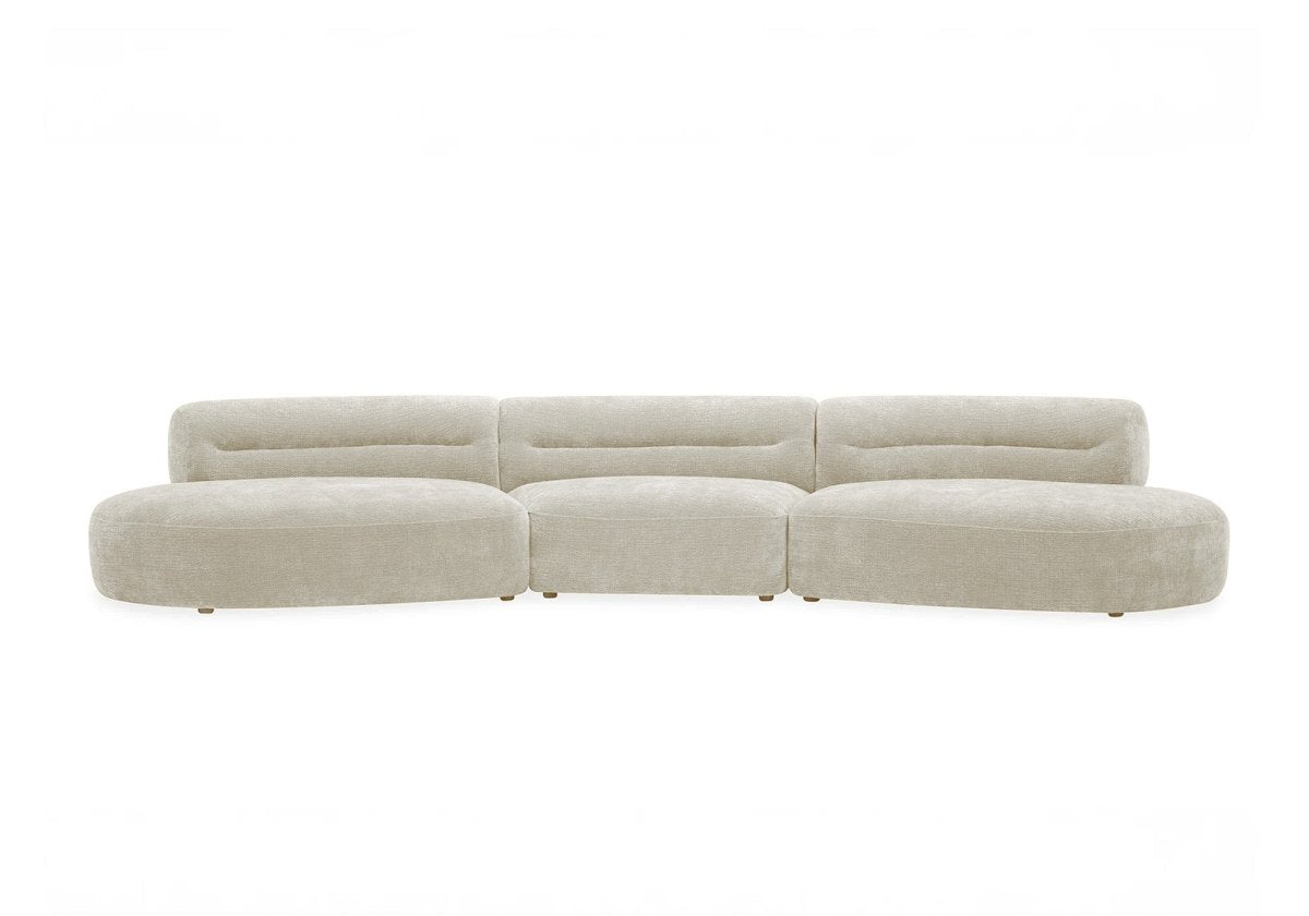 Canapé droit fixe 5 places en velours tissé beige IMENIA - DécoInParis