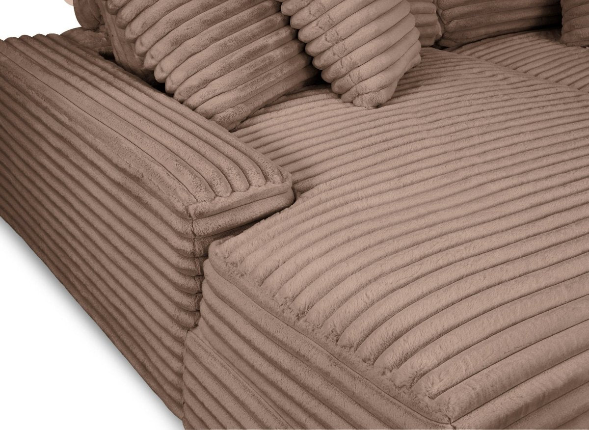 Canapé droit méridienne 2 places en gros côtelé doux taupe DAHO - DécoInParis