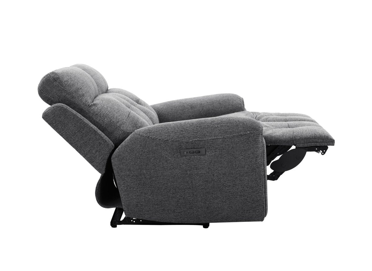 Canapé droit relax électrique 2 places en velours texturé gris PATRICIA - DécoInParis