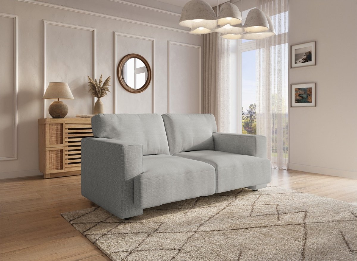 Canapé fixe 2 places en tissu gris AYLINE - DécoInParis