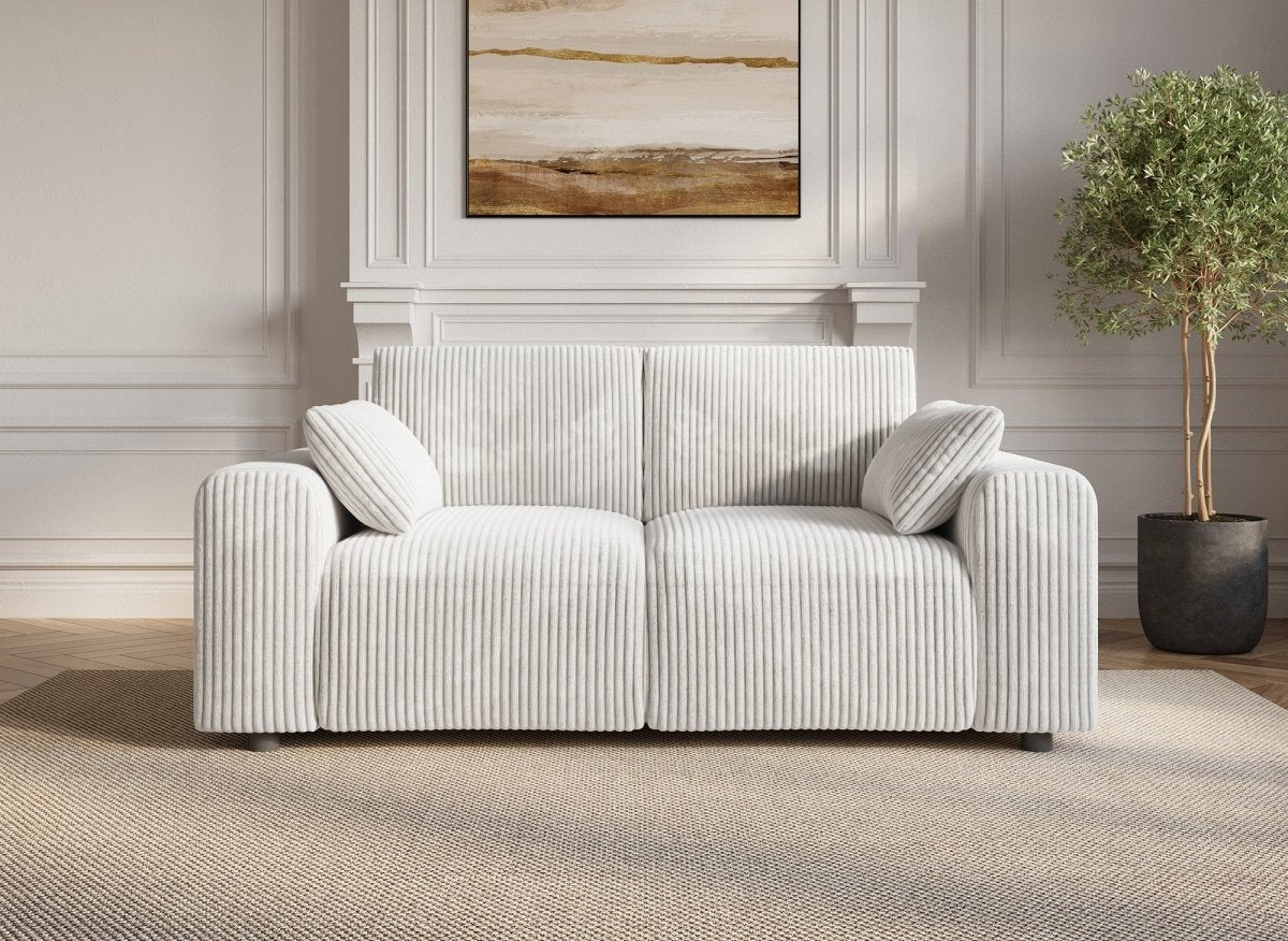 Canapé fixe 2 places en velours côtelé épais beige INAM - DécoInParis