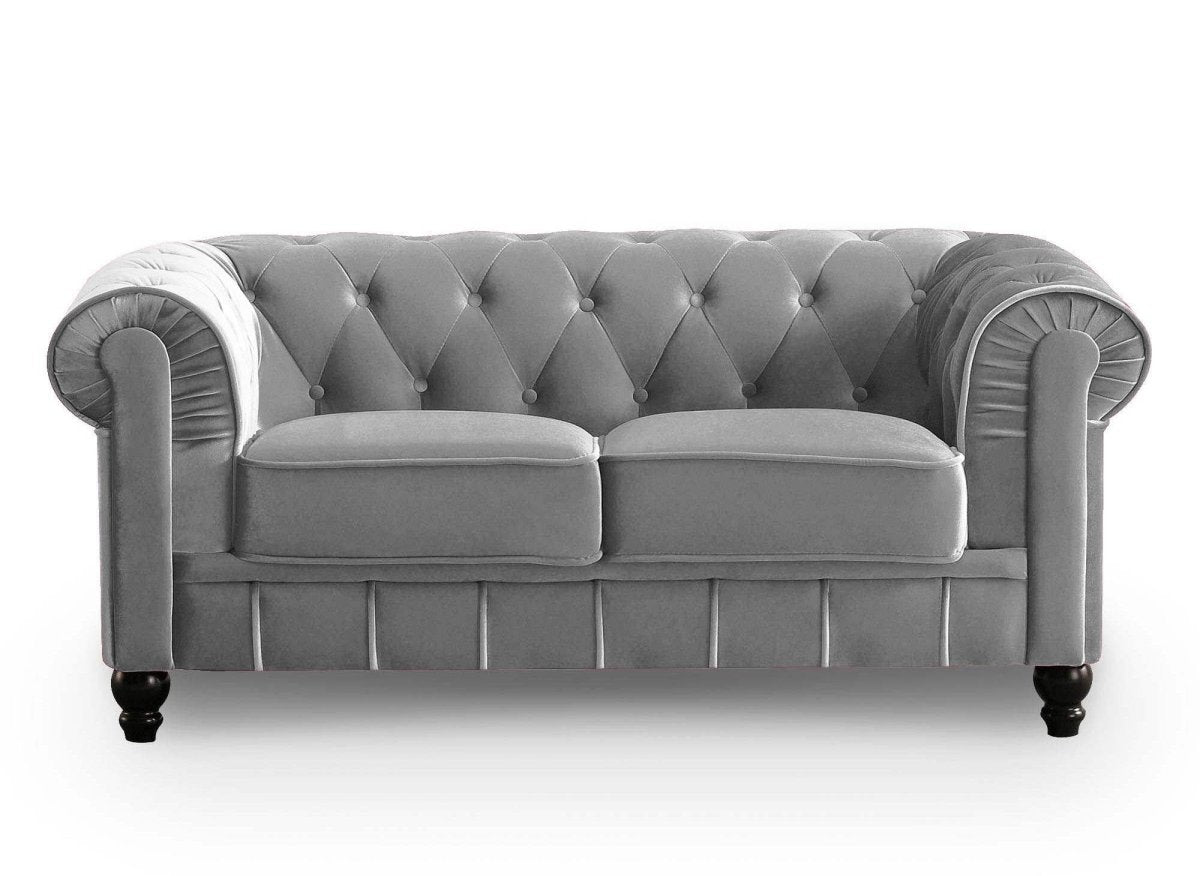 Canapé fixe 2 places velours Gris CHESTERFIELD - DécoInParis