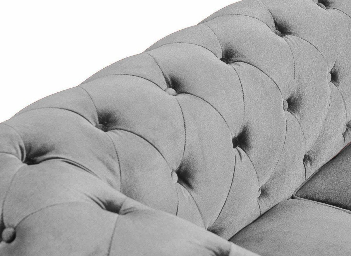 Canapé fixe 2 places velours Gris CHESTERFIELD - DécoInParis