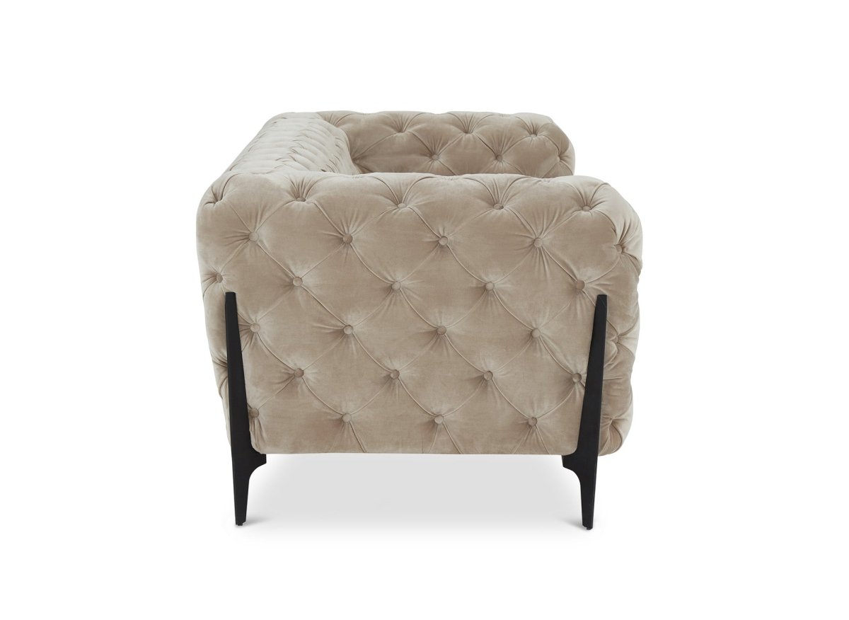 Canapé fixe 3 places capitonné chesterfield velours beige CARMEN - DécoInParis