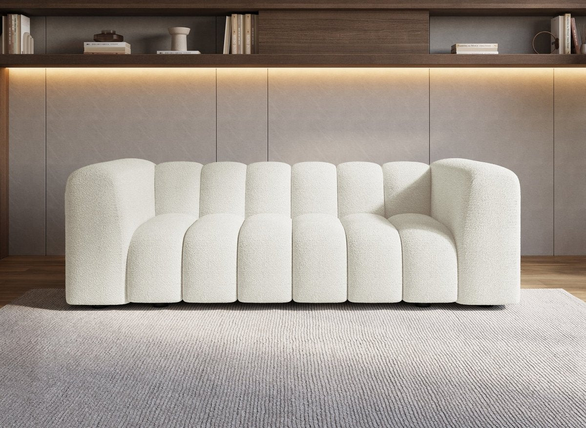 Canapé fixe 3 places en tissu bouclette écru AELIS - DécoInParis