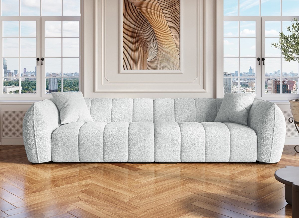 Canapé fixe 4 places effet peau de mouton gris ALISSA - DécoInParis