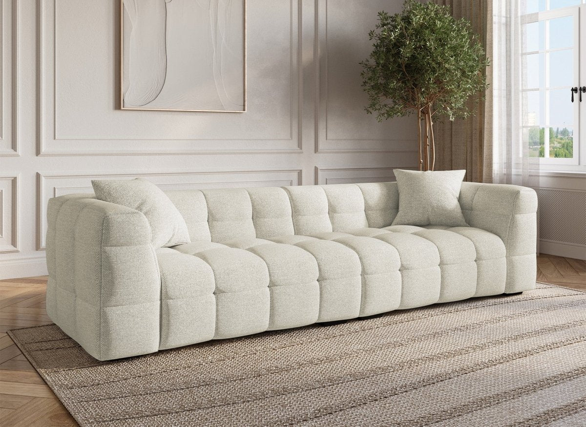 BELLA 4-Sitzer-Sofa mit festem Sitz in beigem Stoff