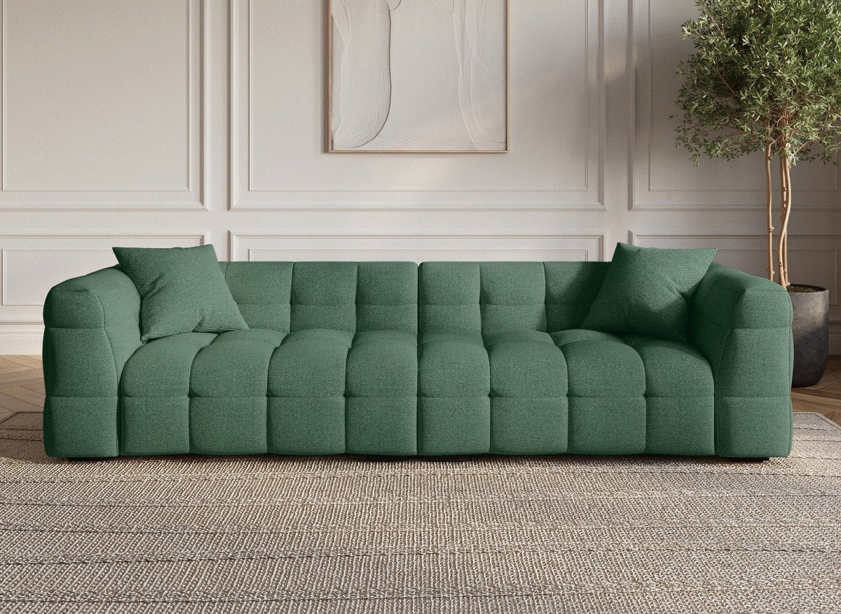Canapé fixe 4 places en tissu vert BELLA - DécoInParis