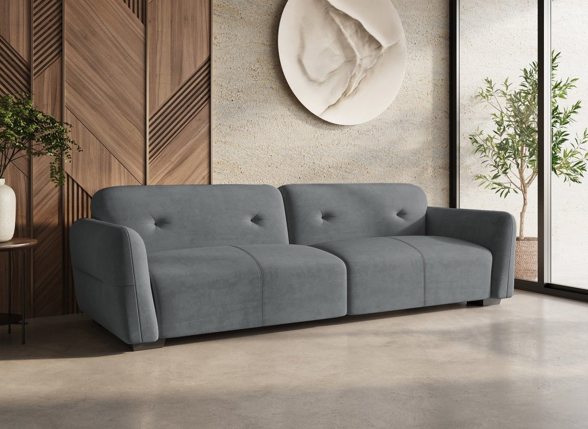 Canapé fixe 4 places en velours gris PICASSO - DécoInParis