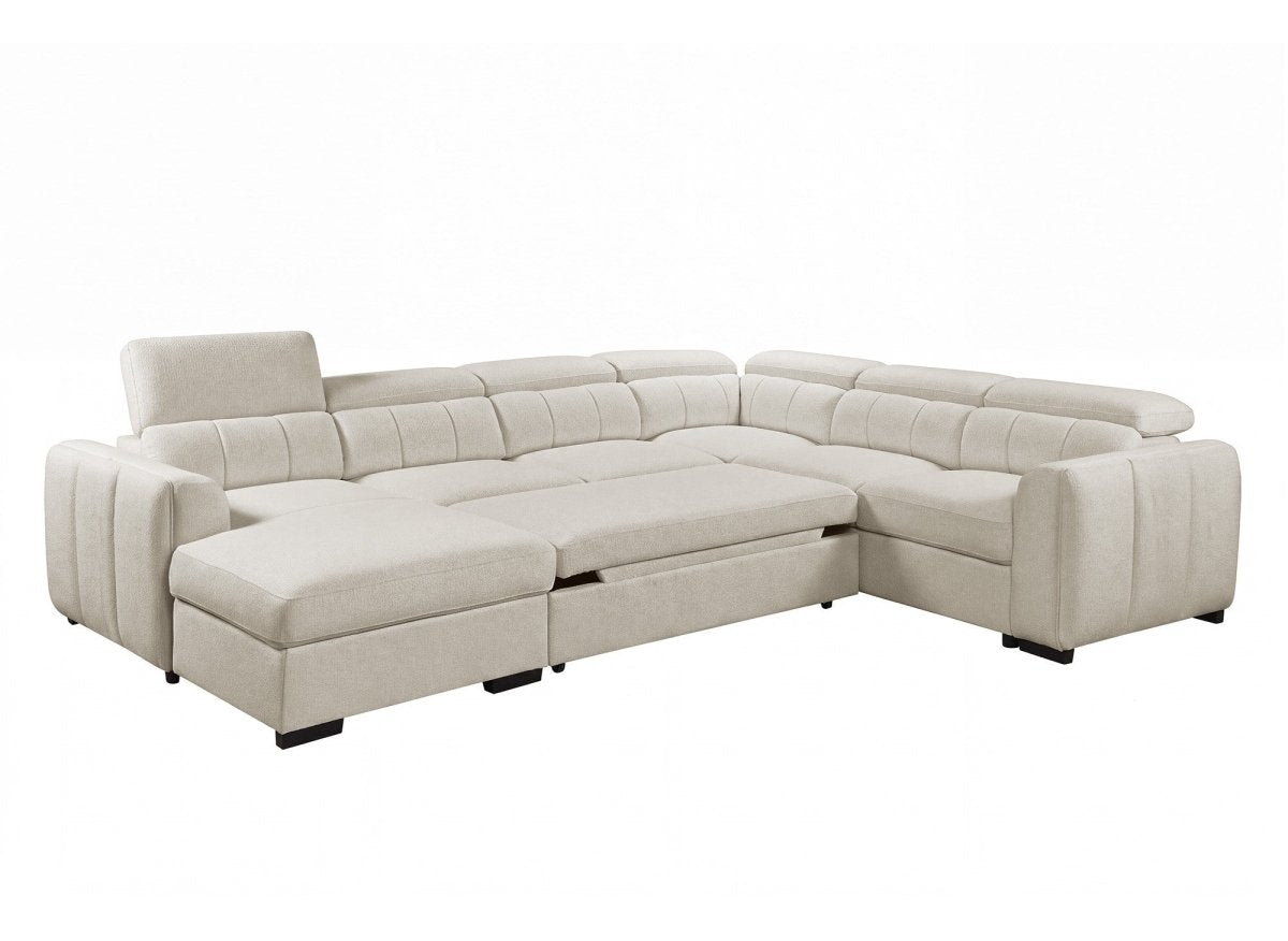 Canapé panoramique convertible avec coffre en tissu bouclette beige NAJAH - Angle gauche - DécoInParis