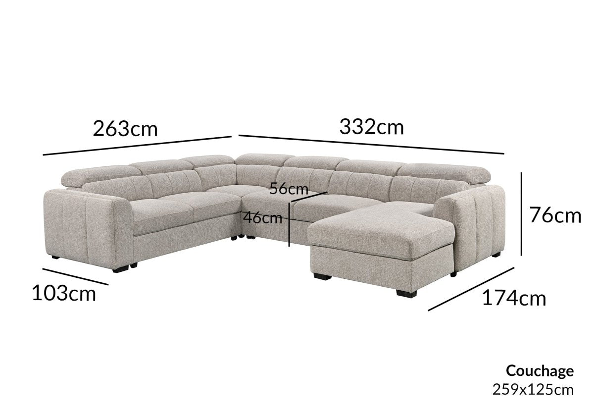 Canapé panoramique convertible avec coffre en tissu bouclette taupe NAJAH - Angle droit - DécoInParis