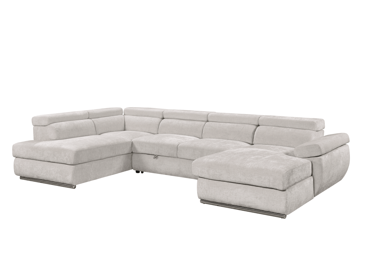 Canapé panoramique convertible avec coffre en velours chiné beige MARIANO - Angle droit - DécoInParis