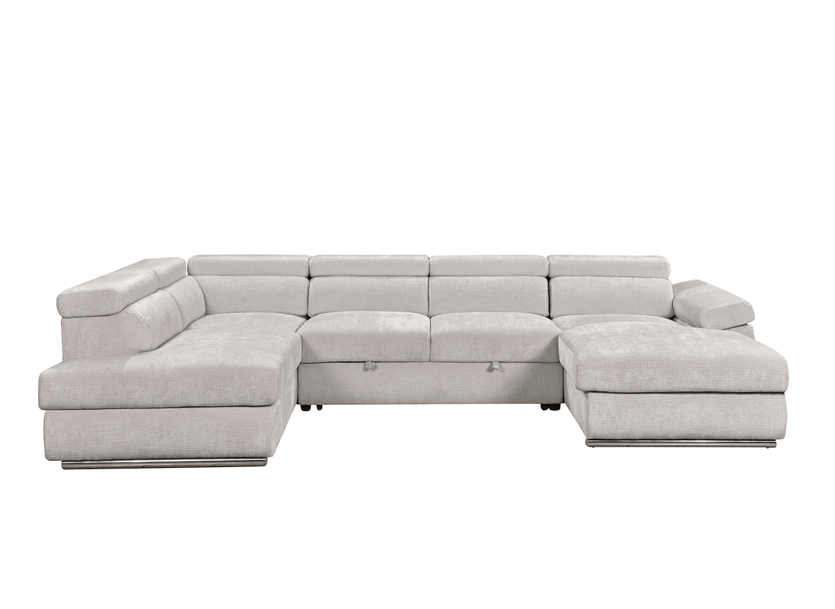 Canapé panoramique convertible avec coffre en velours chiné beige MARIANO - Angle droit - DécoInParis