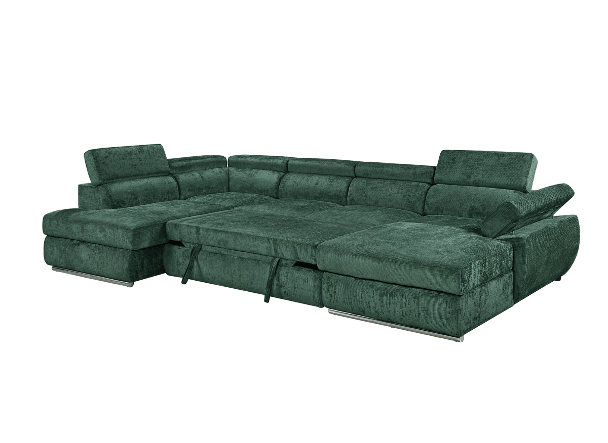 Canapé panoramique convertible avec coffre en velours chiné vert olive MARIANO - Angle droit - DécoInParis