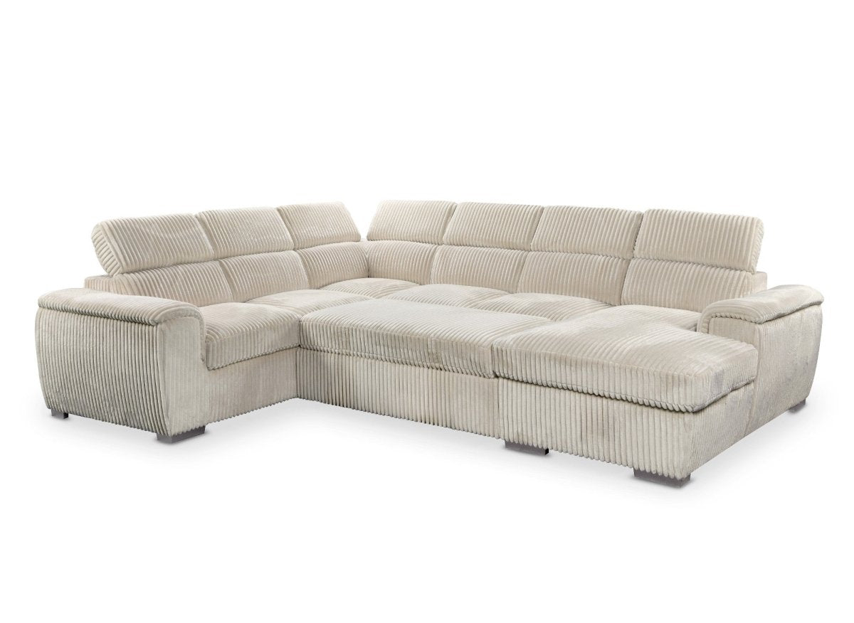 Canapé panoramique convertible avec coffre en velours côtelé épais beige GAELLE - Angle Droit - DécoInParis