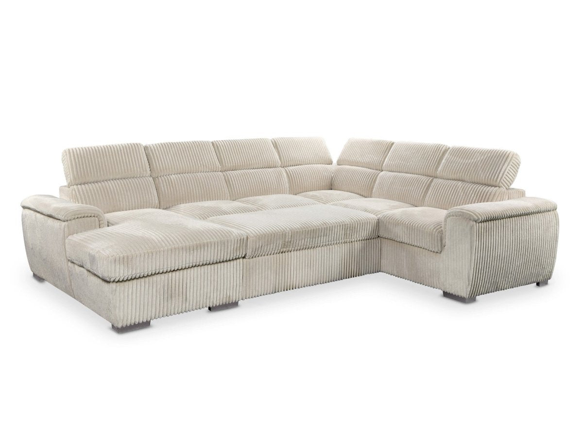 Canapé panoramique convertible avec coffre en velours côtelé épais beige GAELLE - Angle gauche - DécoInParis