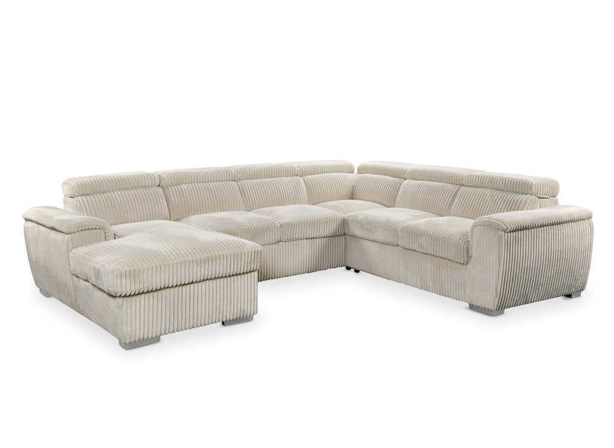 Canapé panoramique convertible avec coffre en velours côtelé épais beige GAELLE - Angle gauche - DécoInParis