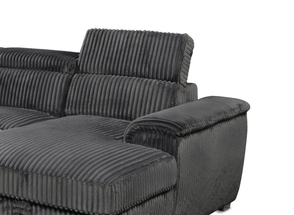 Canapé panoramique convertible avec coffre en velours côtelé épais gris GAELLE - angle droit - DécoInParis