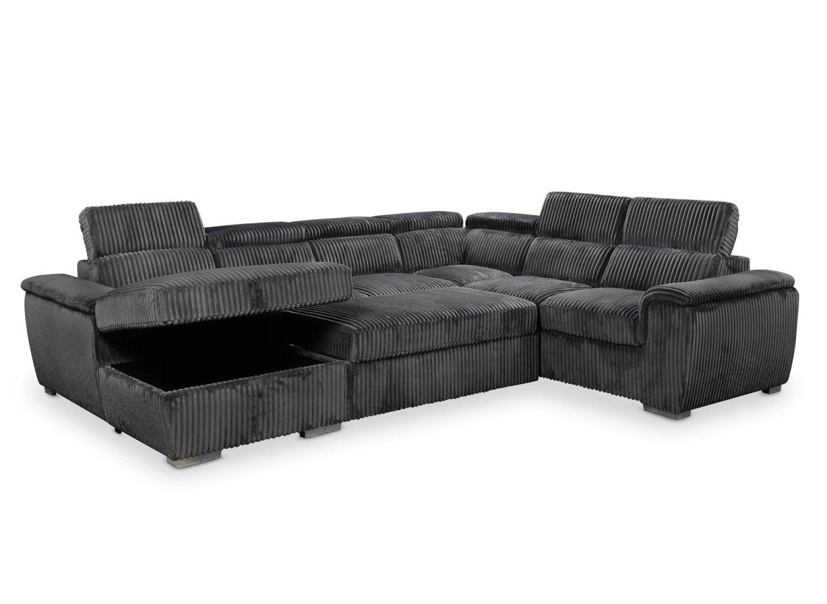 Canapé panoramique convertible avec coffre en velours côtelé épais gris GAELLE - Angle Gauche - DécoInParis