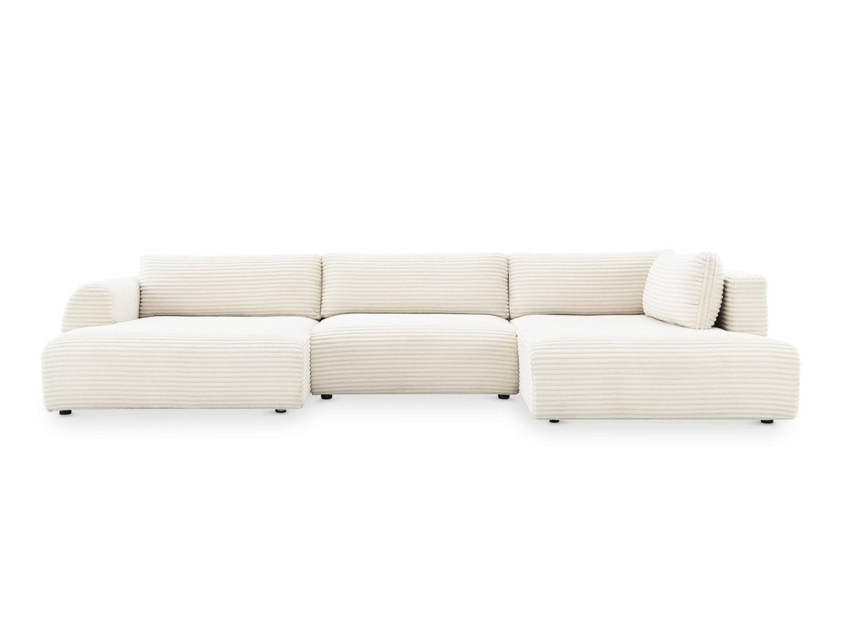 Canapé panoramique convertible avec coffre en velours gros côtelé beige TILDA - Angle droit - DécoInParis